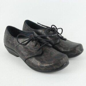 Dansko Olive Women's Size 36 Black & Brown Leather Animal Print Lace Up Oxfords